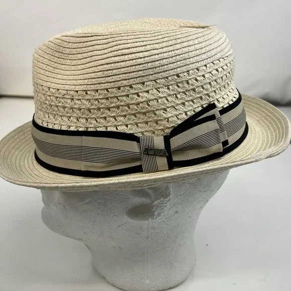 Scala Classico Hat Fedora Fitted Mens XLarge White Toyo Straw Summer Dressy - Picture 2 of 12